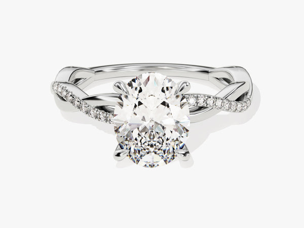 Oval Twisted Moissanite Engagement Ring with Pave Set Side Stones (2.00 CT)