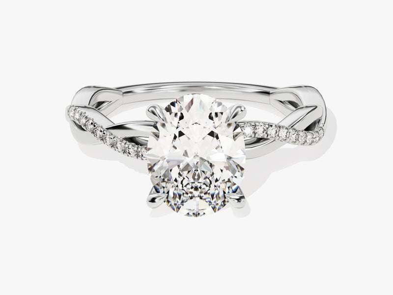 Oval Twisted Moissanite Engagement Ring with Pave Set Side Stones (2.00 CT)