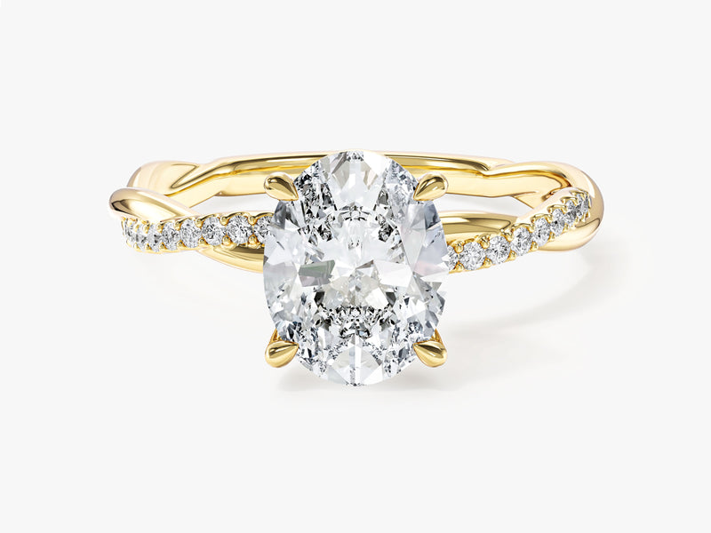 Oval Twisted Moissanite Engagement Ring with Pave Set Side Stones (2.00 CT)