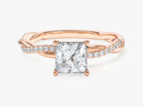 Princess Twisted Lab Grown Diamond Engagement Ring with Pave Set Side Stones (1.00 CT)