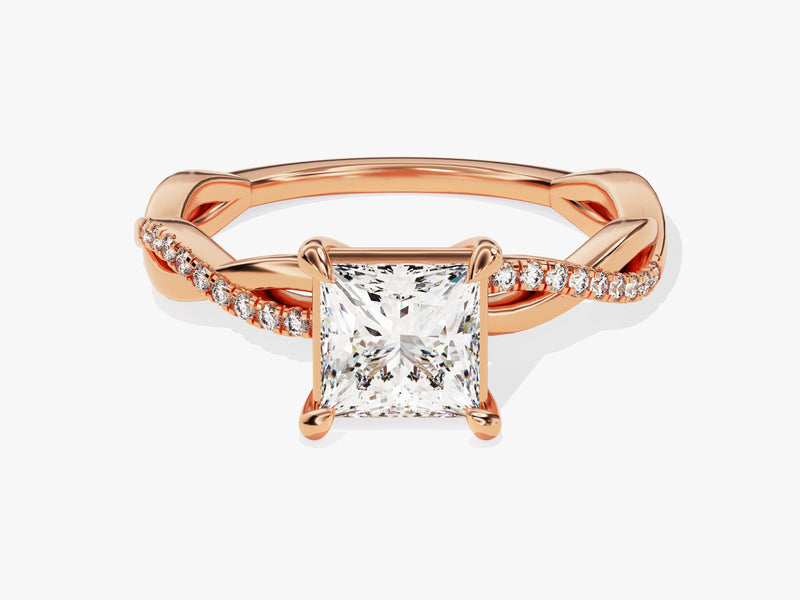 Princess Twisted Diamond Engagement Ring with Pave Set Side Stones (1.00 CT)