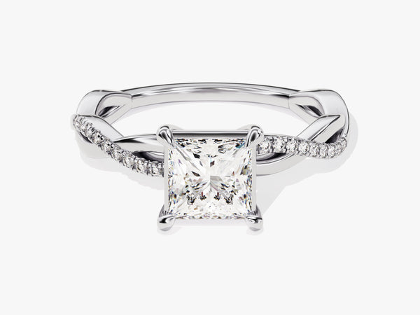 Princess Twisted Diamond Engagement Ring with Pave Set Side Stones (1.00 CT)