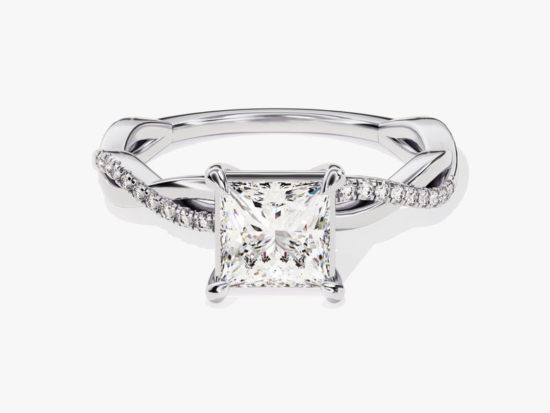 Princess Twisted Diamond Engagement Ring with Pave Set Side Stones (1.00 CT)