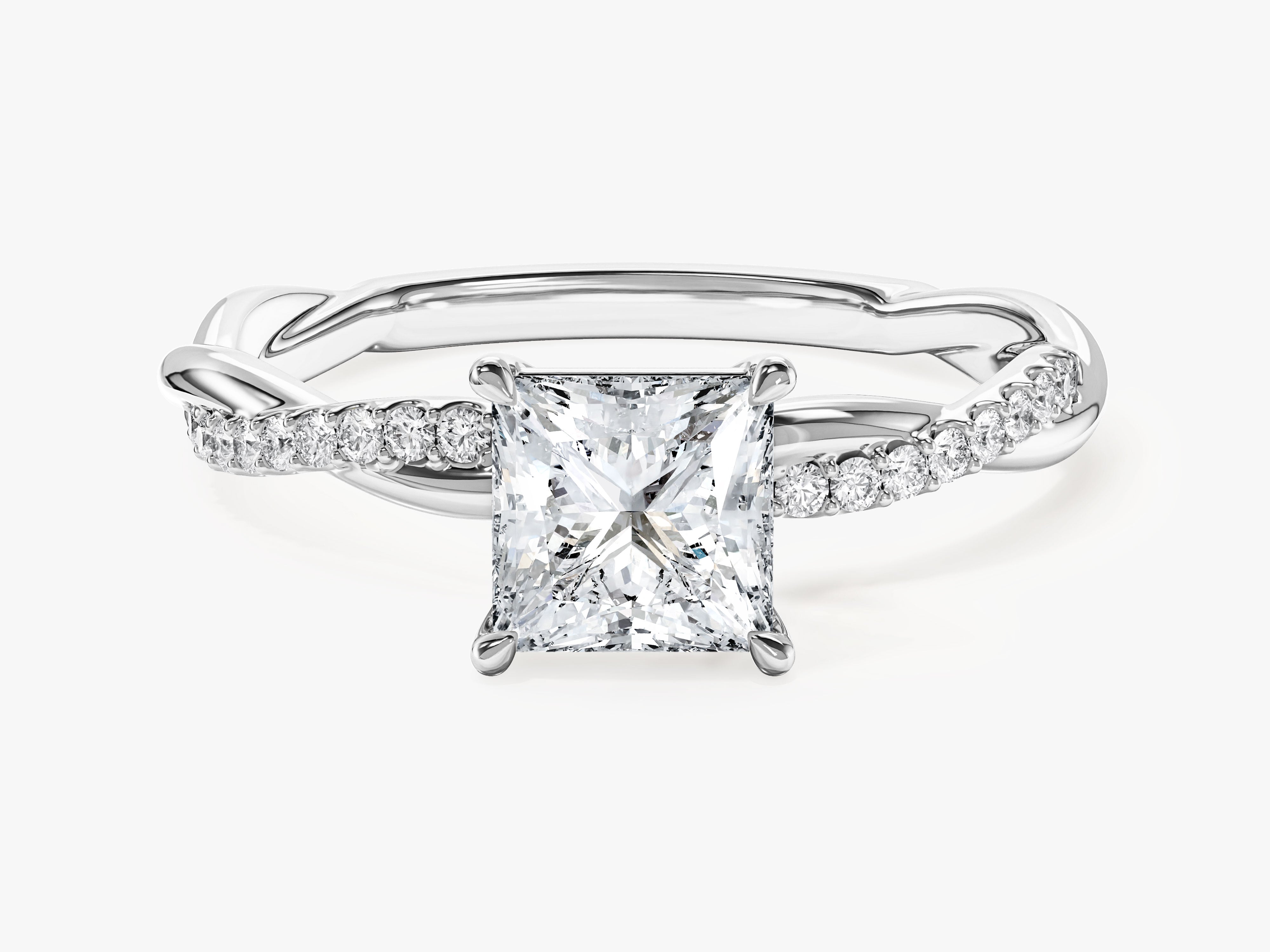 Princess Twisted Moissanite Engagement Ring with Pave Set Side Stones (1.00 CT)