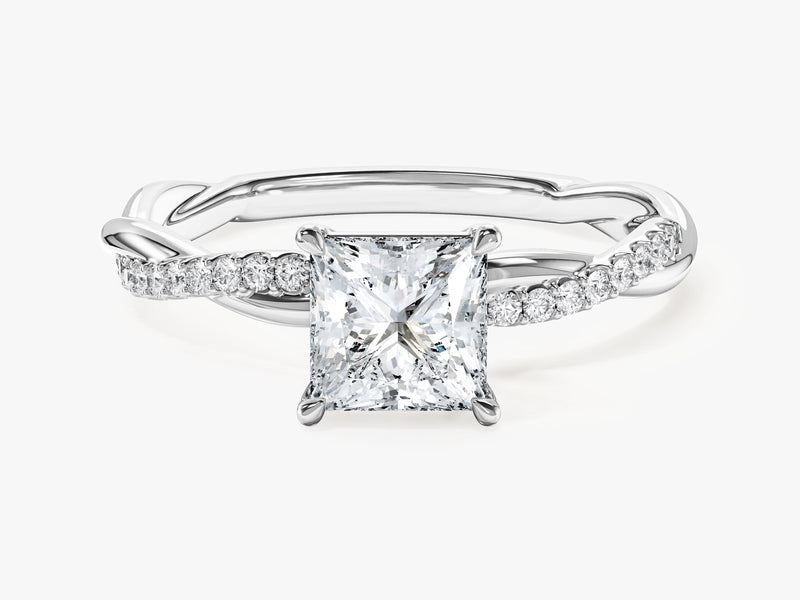 Princess Twisted Moissanite Engagement Ring with Pave Set Side Stones (1.00 CT)