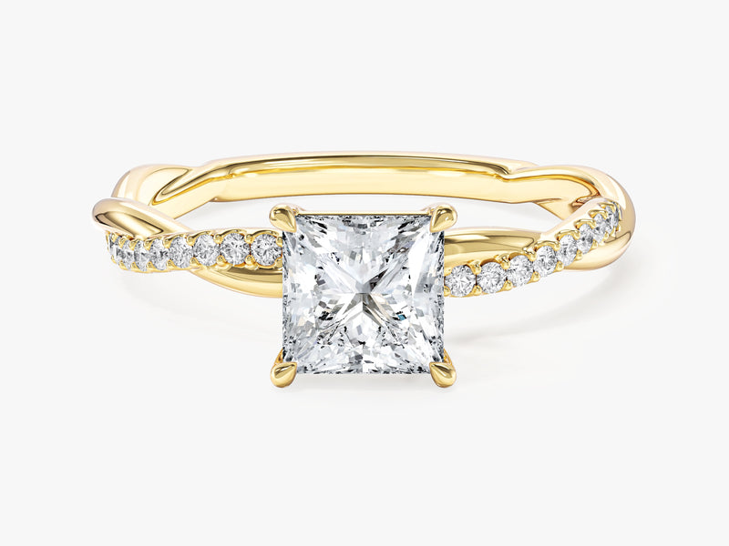 Princess Twisted Lab Grown Diamond Engagement Ring with Pave Set Side Stones (1.00 CT)