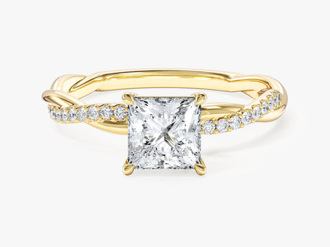 Princess Twisted Moissanite Engagement Ring with Pave Set Side Stones (1.00 CT)