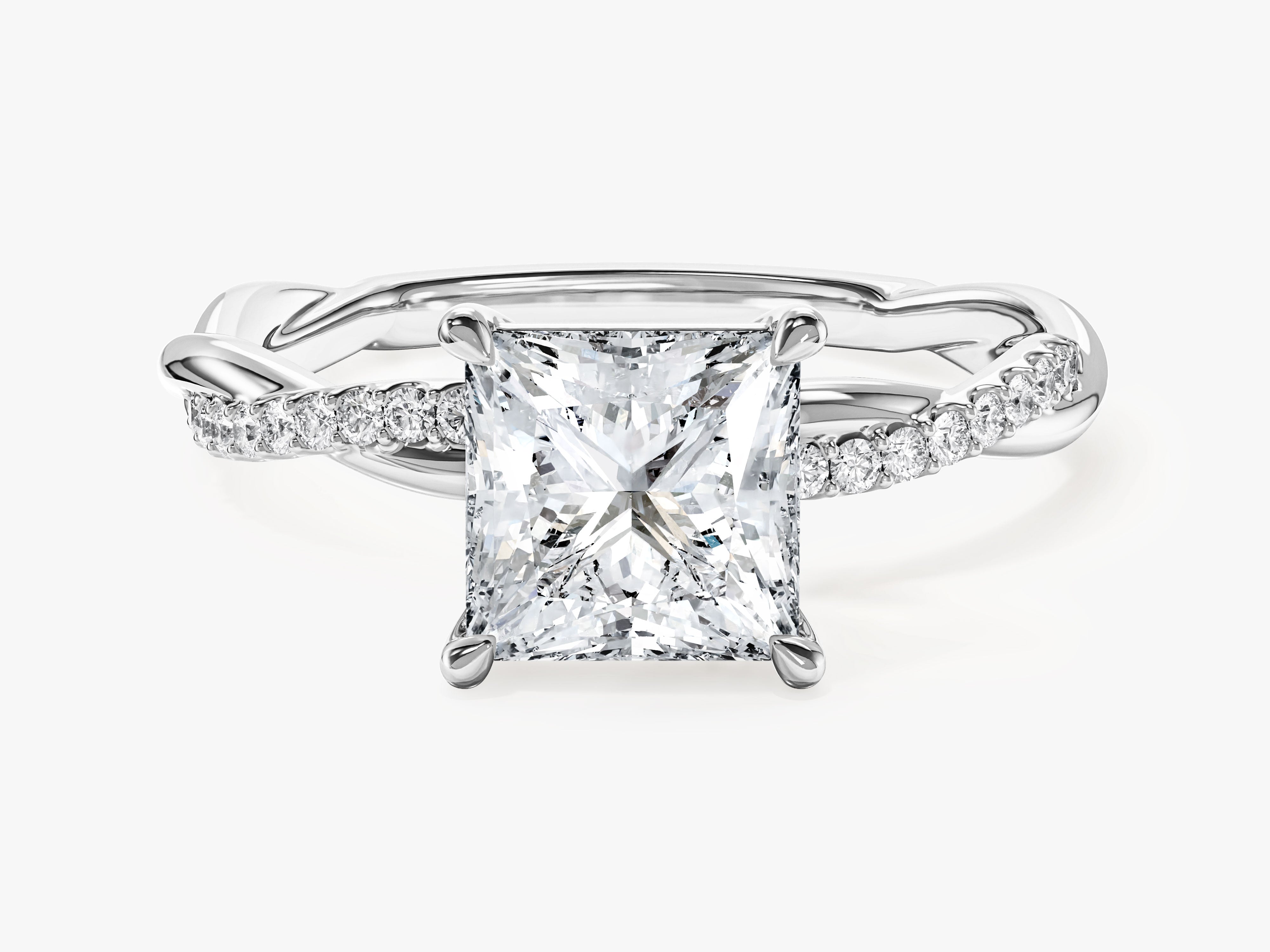 Princess Twisted Moissanite Engagement Ring with Pave Set Side Stones (1.50 CT)