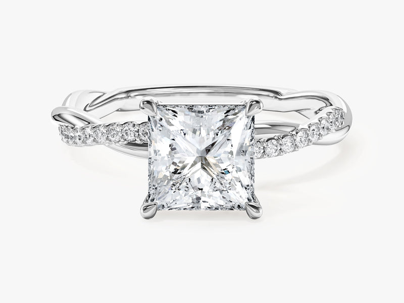 Princess Twisted Moissanite Engagement Ring with Pave Set Side Stones (1.50 CT)