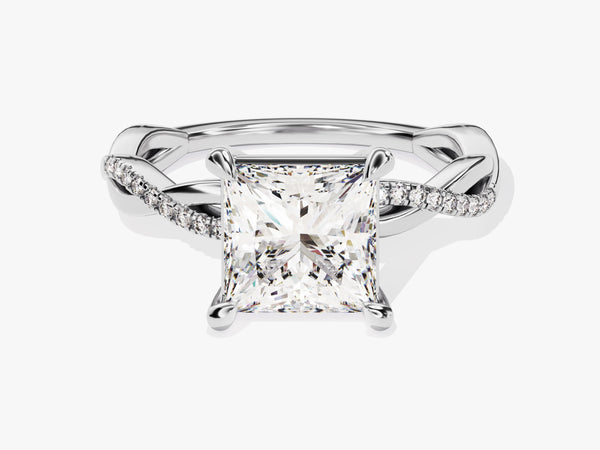 Princess Twisted Diamond Engagement Ring with Pave Set Side Stones (2.00 CT)