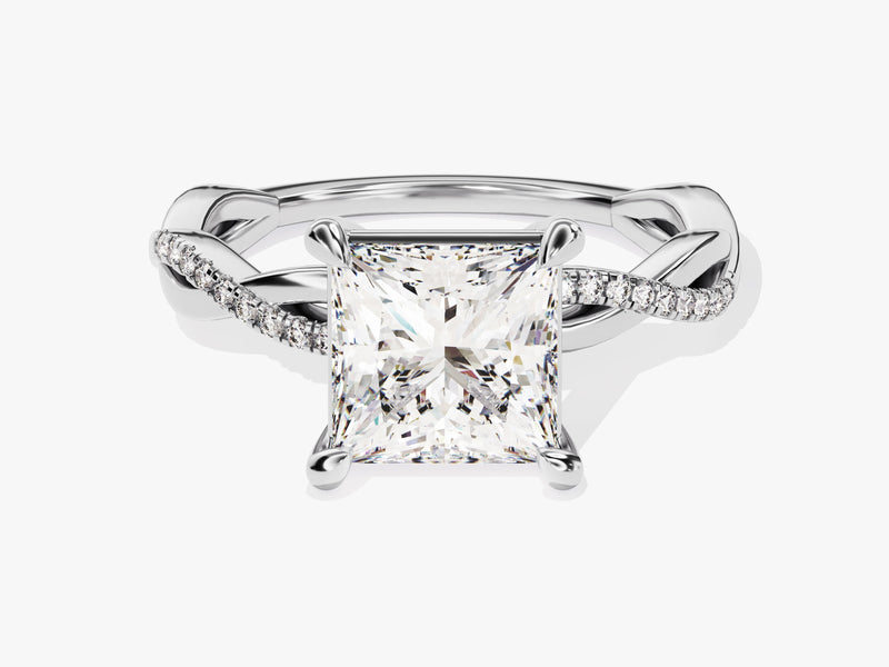 Princess Twisted Diamond Engagement Ring with Pave Set Side Stones (2.00 CT)