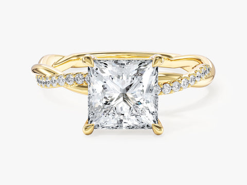 Princess Twisted Moissanite Engagement Ring with Pave Set Side Stones (2.00 CT)