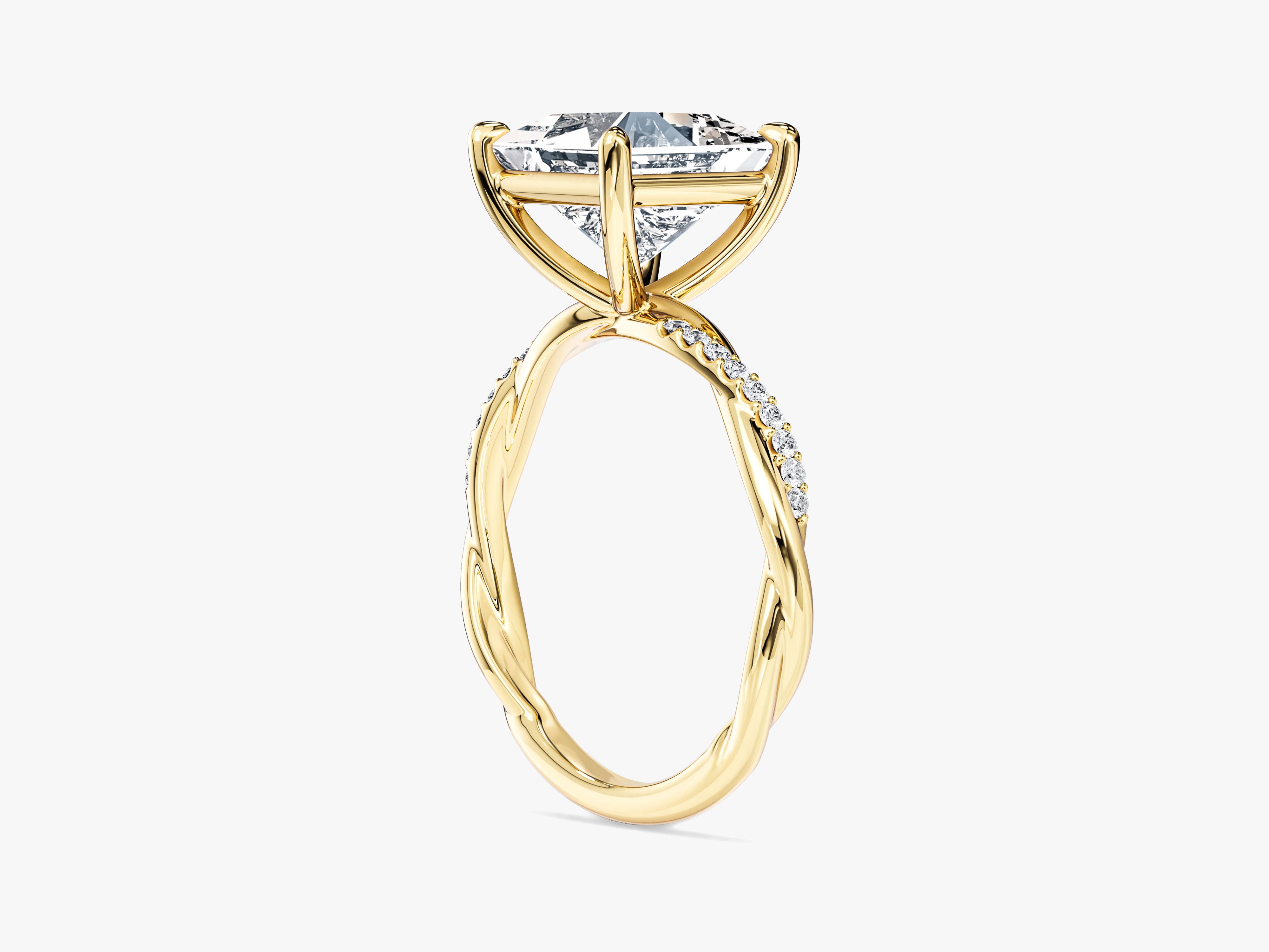 Princess Twisted Lab Grown Diamond Engagement Ring with Pave Set Side Stones (3.00 CT)