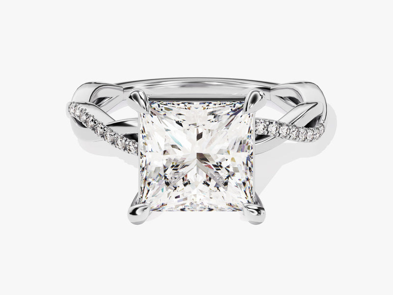 Princess Twisted Moissanite Engagement Ring with Pave Set Side Stones (3.00 CT)