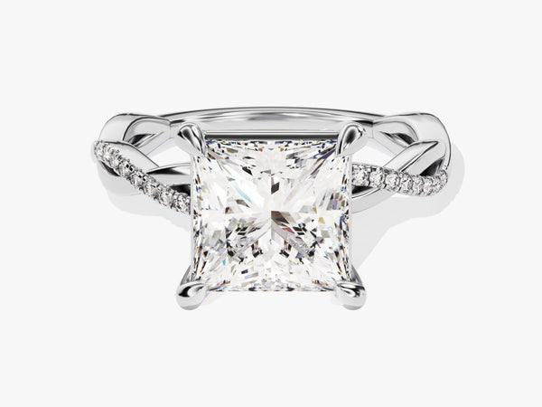 Princess Twisted Lab Grown Diamond Engagement Ring with Pave Set Side Stones (3.00 CT)
