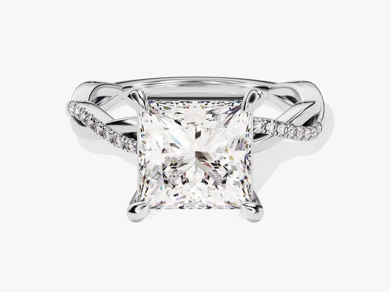 Princess Twisted Lab Grown Diamond Engagement Ring with Pave Set Side Stones (3.00 CT)
