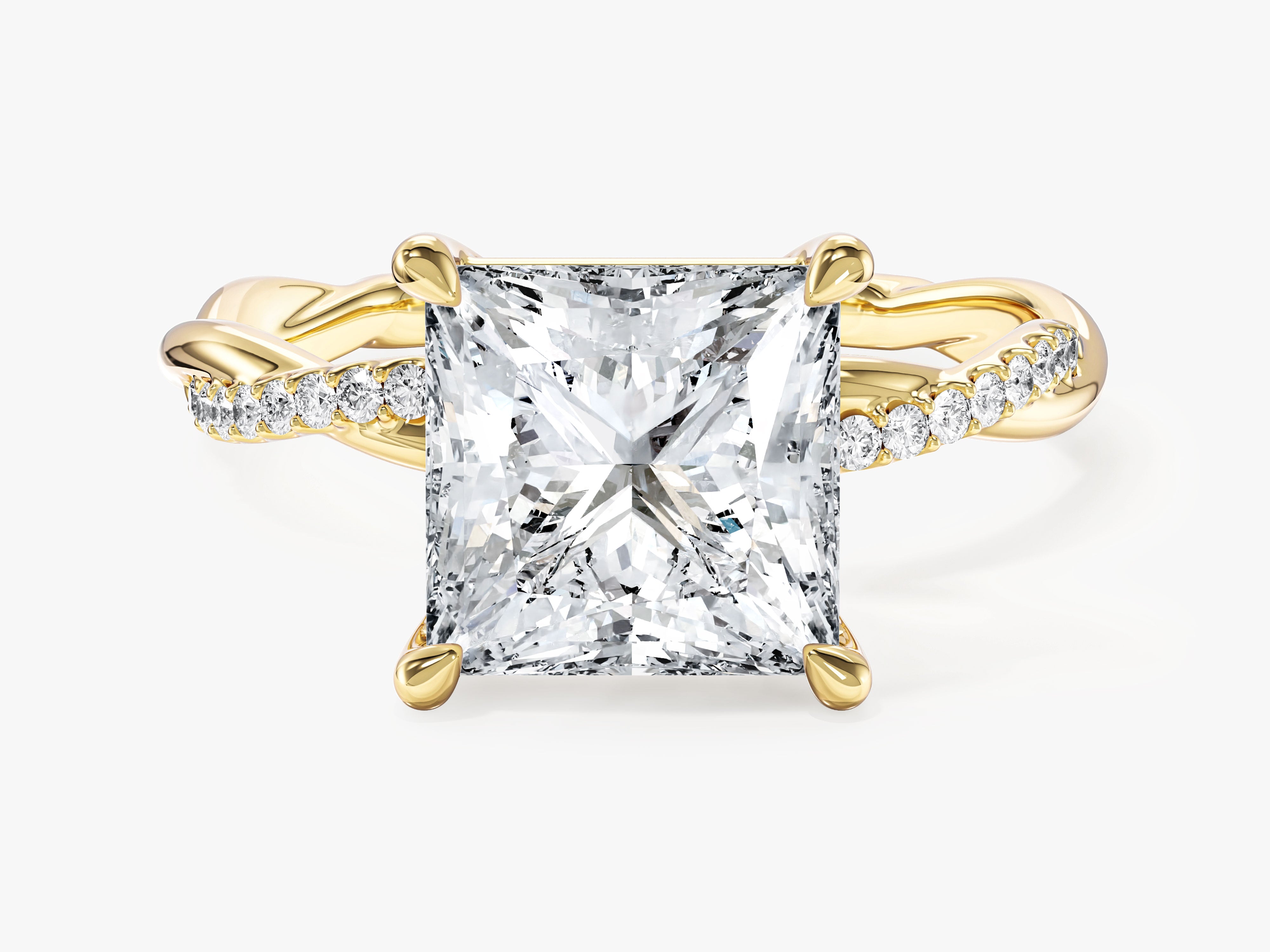 Princess Twisted Lab Grown Diamond Engagement Ring with Pave Set Side Stones (3.00 CT)