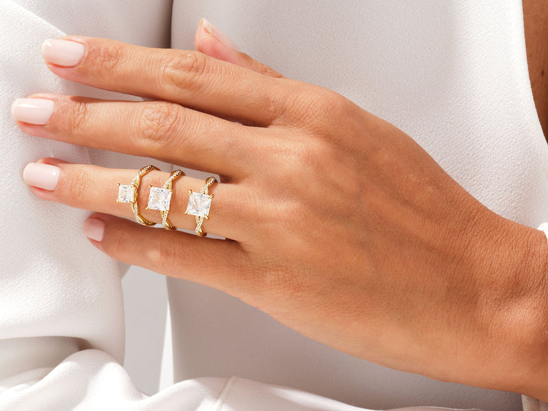 Princess Twisted Diamond Engagement Ring with Pave Set Side Stones (1.50 CT)