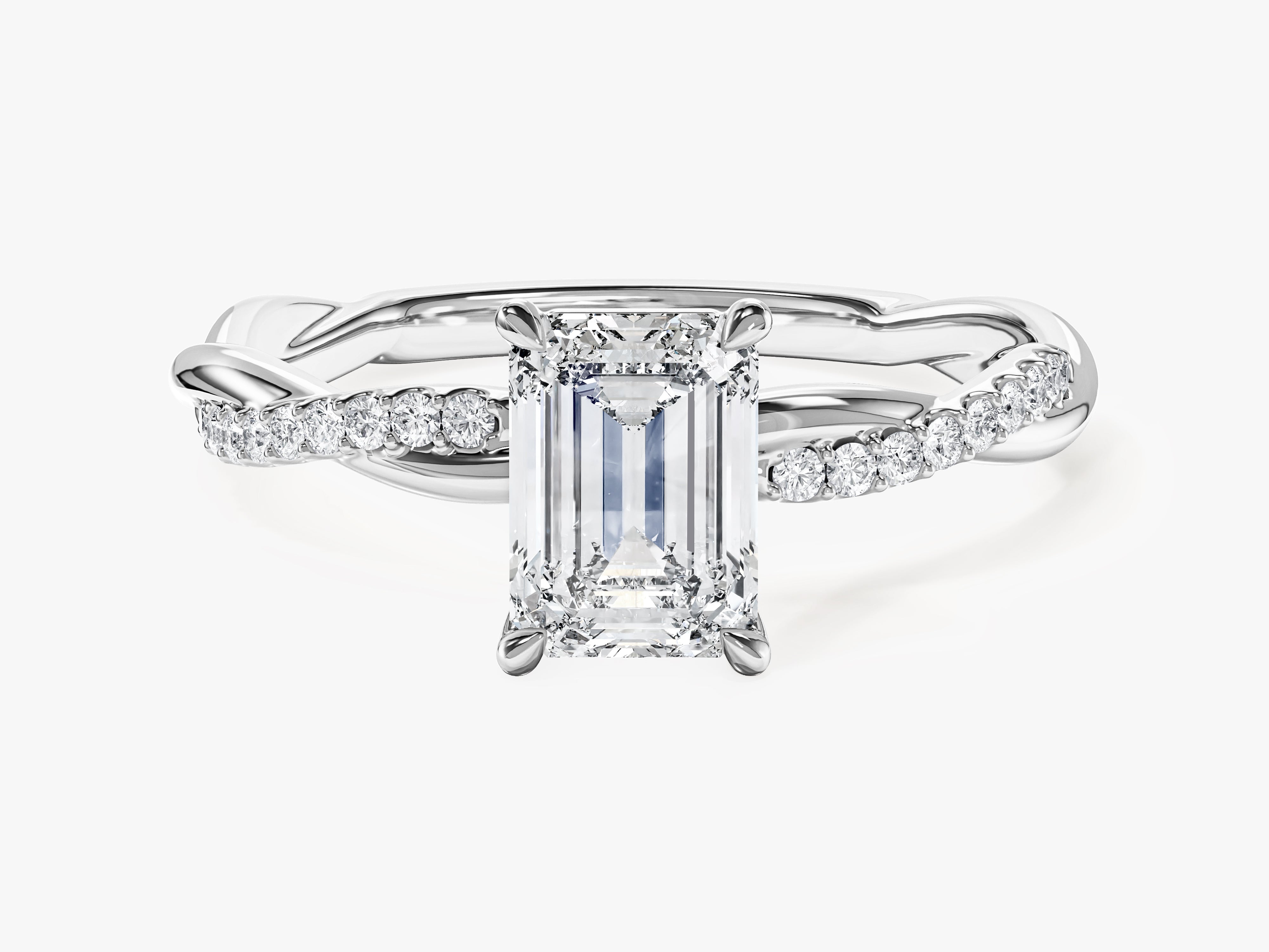 Emerald Twisted Moissanite Engagement Ring with Pave Set Side Stones (1.00 CT)