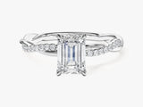 Emerald Twisted Lab Grown Diamond Engagement Ring with Pave Set Side Stones (1.00 CT)