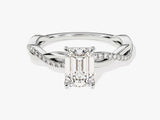 Emerald Twisted Diamond Engagement Ring with Pave Set Side Stones (1.00 CT)