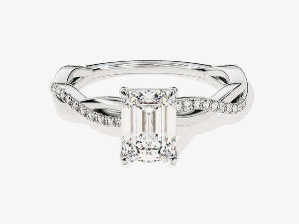 Emerald Twisted Diamond Engagement Ring with Pave Set Side Stones (1.00 CT)