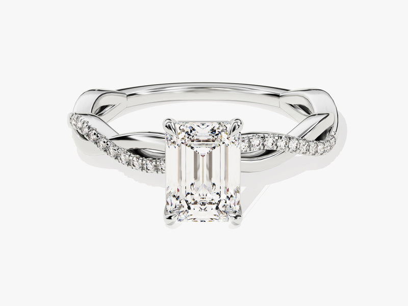 Emerald Twisted Diamond Engagement Ring with Pave Set Side Stones (1.00 CT)