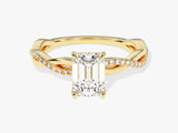Emerald Twisted Moissanite Engagement Ring with Pave Set Side Stones (1.00 CT)