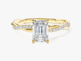 Emerald Twisted Lab Grown Diamond Engagement Ring with Pave Set Side Stones (1.00 CT)