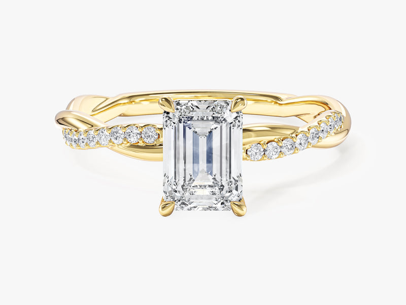 Emerald Twisted Lab Grown Diamond Engagement Ring with Pave Set Side Stones (1.00 CT)