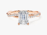 Emerald Twisted Moissanite Engagement Ring with Pave Set Side Stones (1.50 CT)