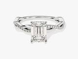 Emerald Twisted Lab Grown Diamond Engagement Ring with Pave Set Side Stones (1.50 CT)