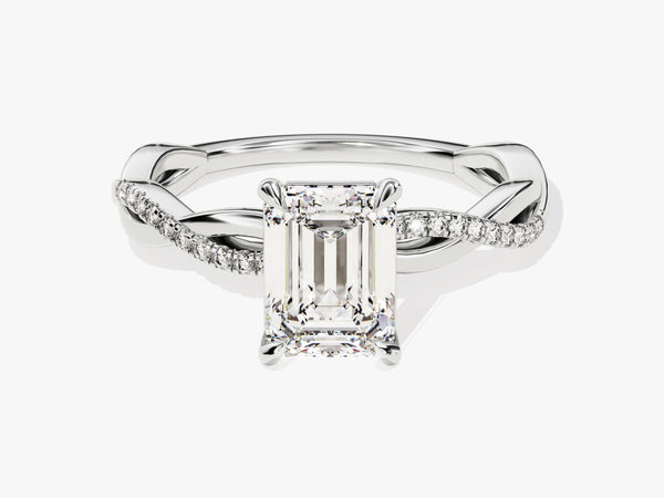 Emerald Twisted Diamond Engagement Ring with Pave Set Side Stones (1.50 CT)