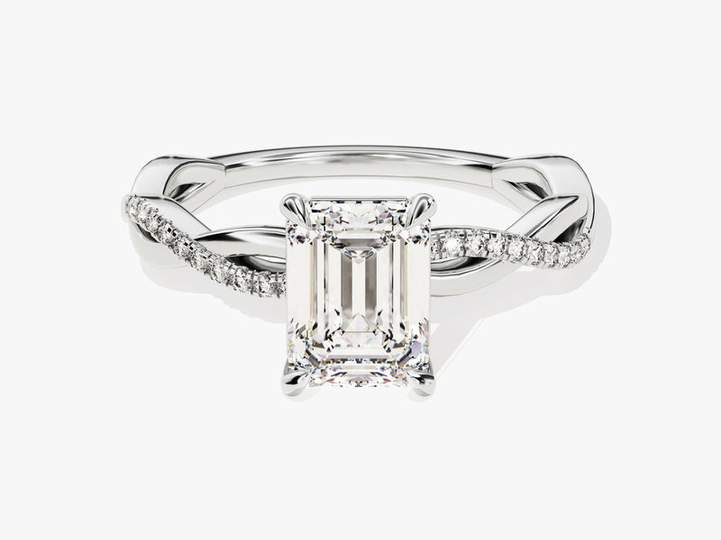 Emerald Twisted Diamond Engagement Ring with Pave Set Side Stones (1.50 CT)