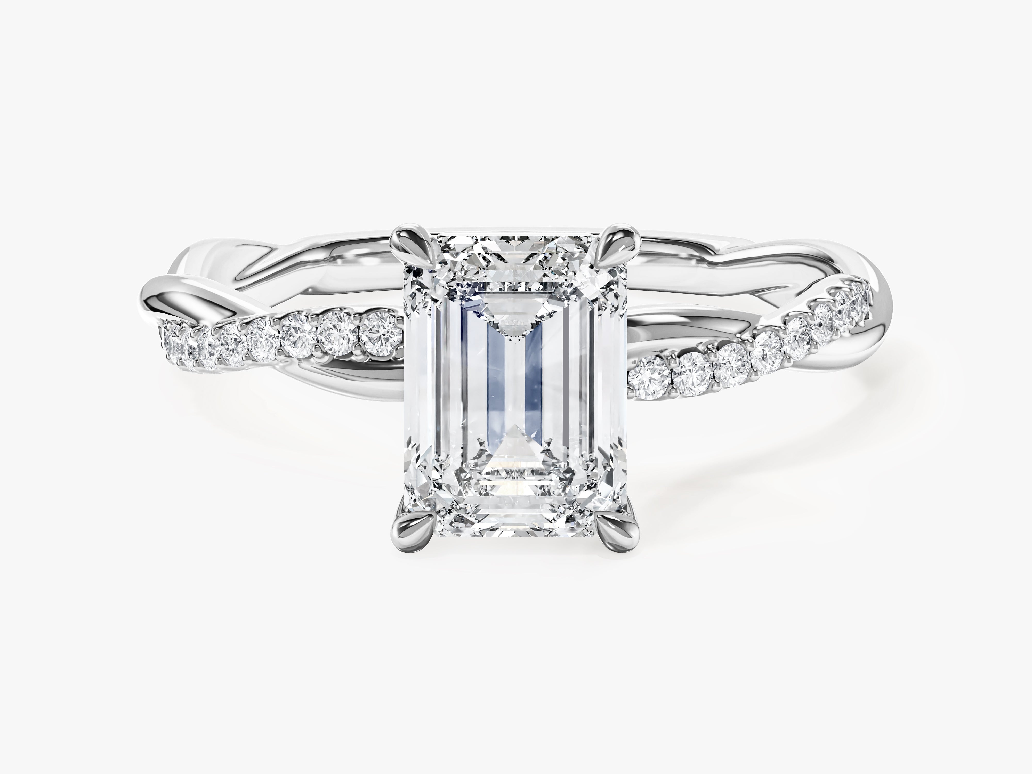 Emerald Twisted Moissanite Engagement Ring with Pave Set Side Stones (1.50 CT)