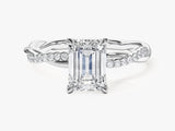 Emerald Twisted Moissanite Engagement Ring with Pave Set Side Stones (1.50 CT)