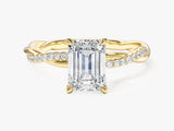 Emerald Twisted Moissanite Engagement Ring with Pave Set Side Stones (1.50 CT)