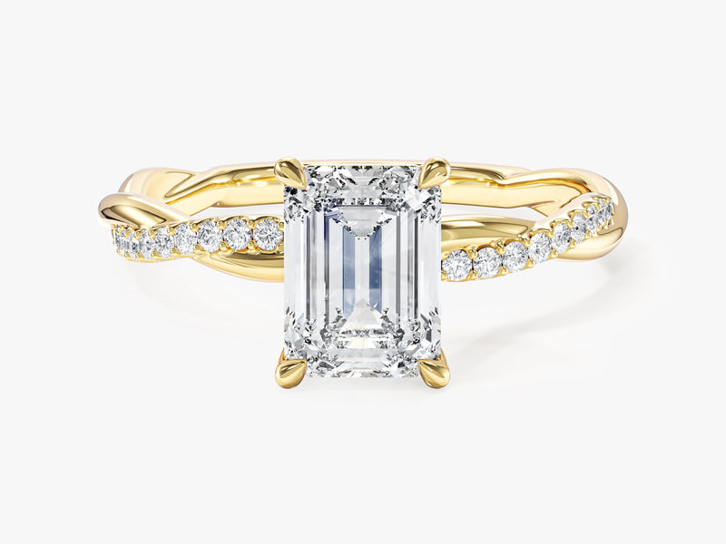 Emerald Twisted Moissanite Engagement Ring with Pave Set Side Stones (1.50 CT)
