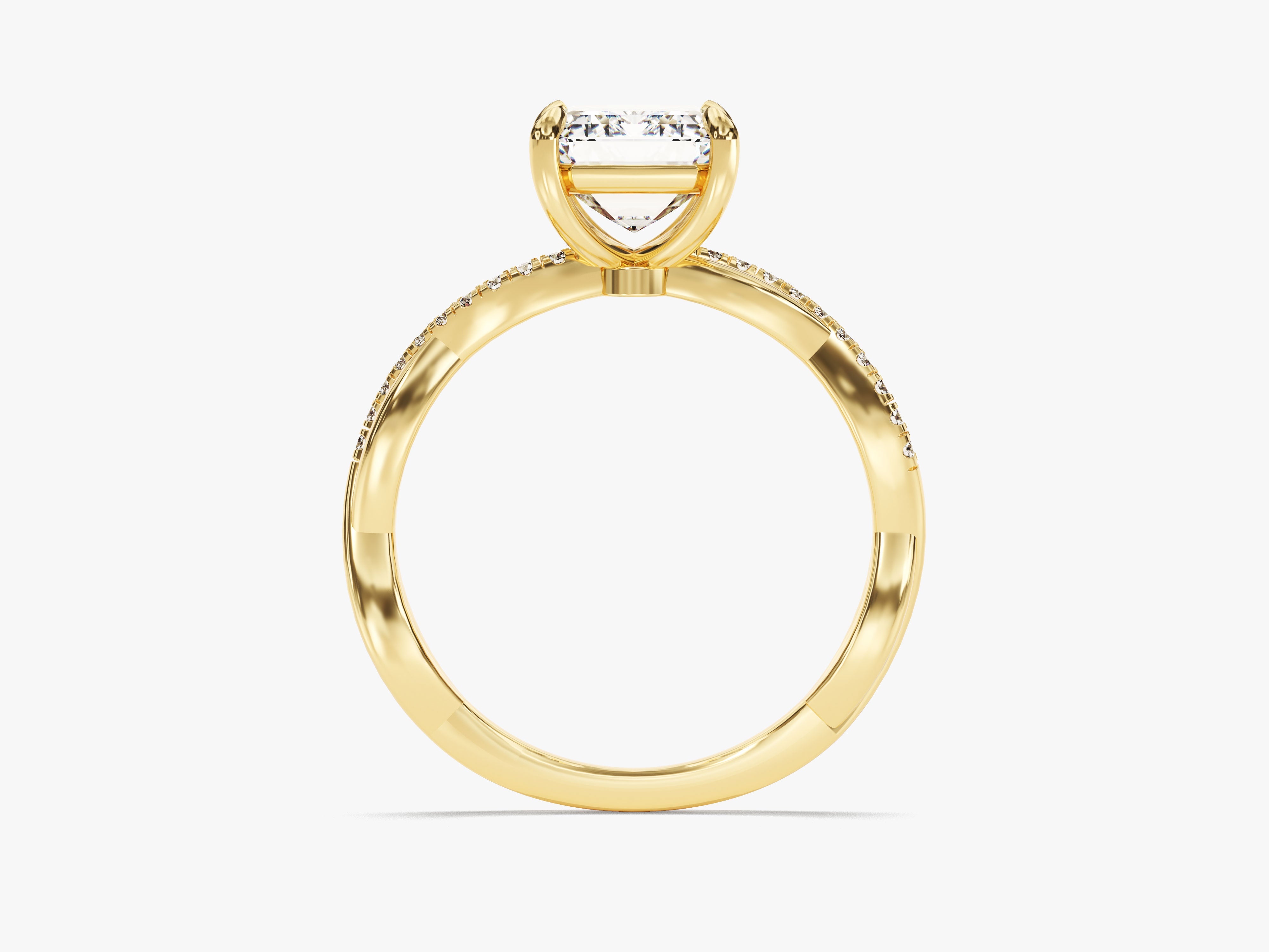 Emerald Twisted Moissanite Engagement Ring with Pave Set Side Stones (2.00 CT)