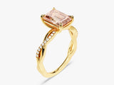 Twisted Emerald Cut Peach Morganite Engagement Ring with Sidestones