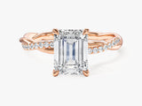 Emerald Twisted Lab Grown Diamond Engagement Ring with Pave Set Side Stones (2.00 CT)