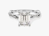 Emerald Twisted Moissanite Engagement Ring with Pave Set Side Stones (2.00 CT)