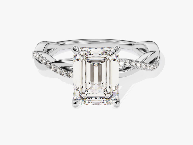 Emerald Twisted Diamond Engagement Ring with Pave Set Side Stones (2.00 CT)