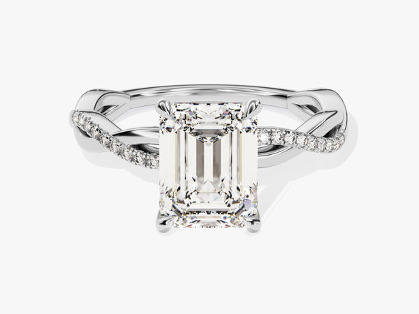 Emerald Twisted Lab Grown Diamond Engagement Ring with Pave Set Side Stones (2.00 CT)