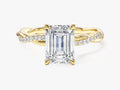 Emerald Twisted Moissanite Engagement Ring with Pave Set Side Stones (2.00 CT)