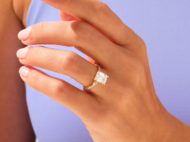 Emerald Twisted Diamond Engagement Ring with Pave Set Side Stones (3.00 CT)