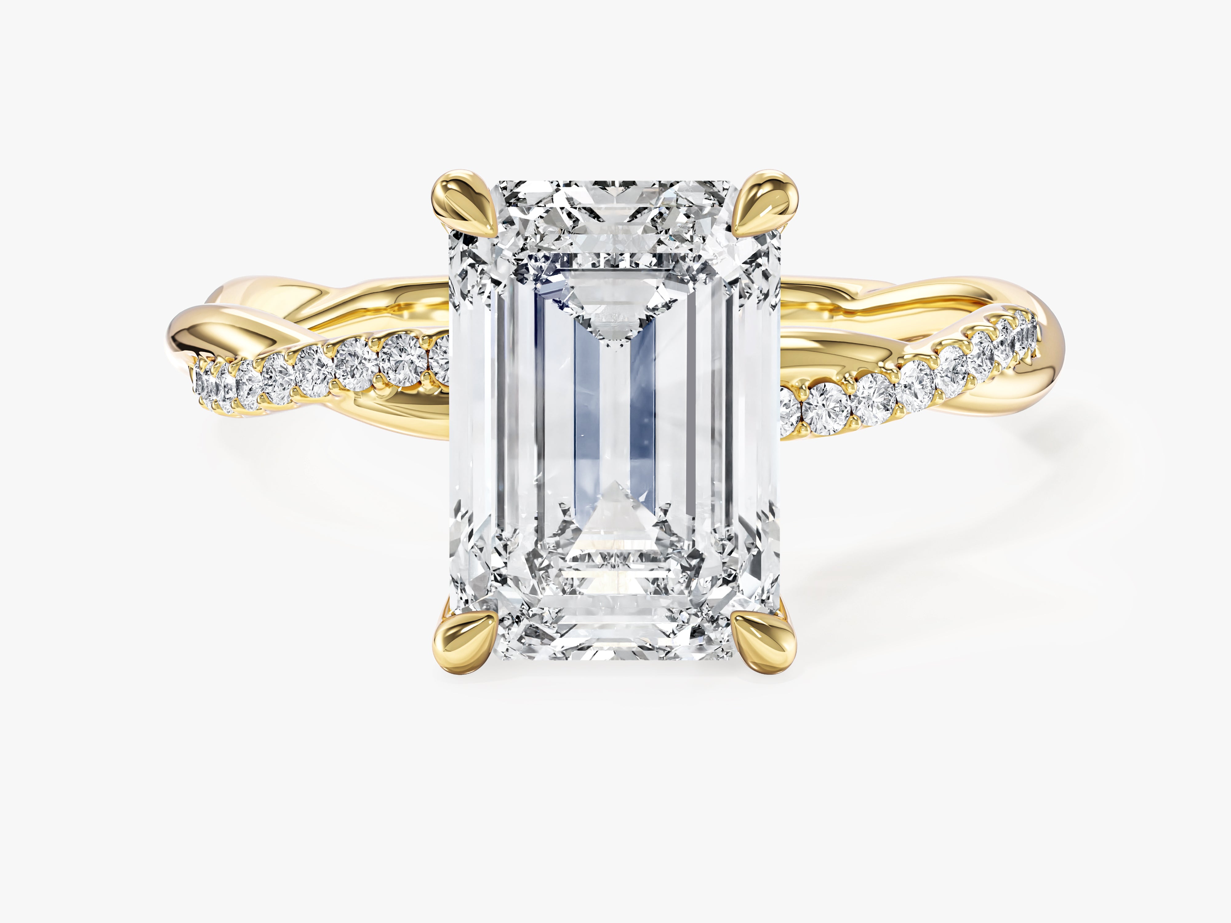 Emerald Twisted Moissanite Engagement Ring with Pave Set Side Stones (3.00 CT)