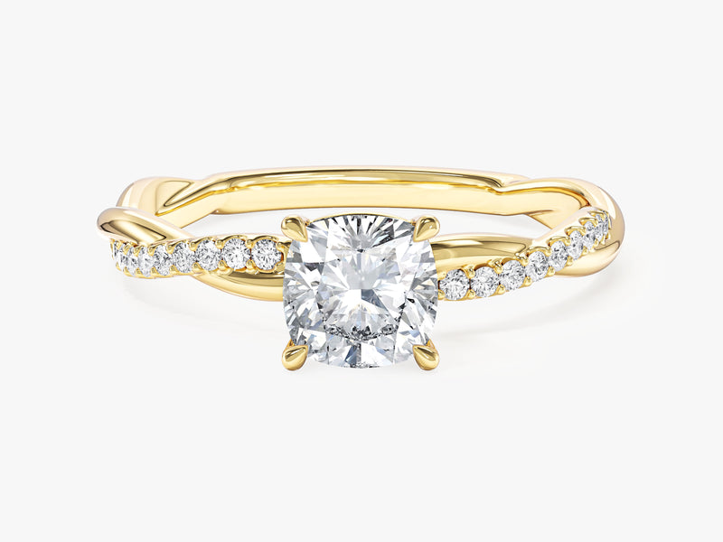 Cushion Twisted Lab Grown Diamond Engagement Ring with Pave Set Side Stones (1.00 CT)
