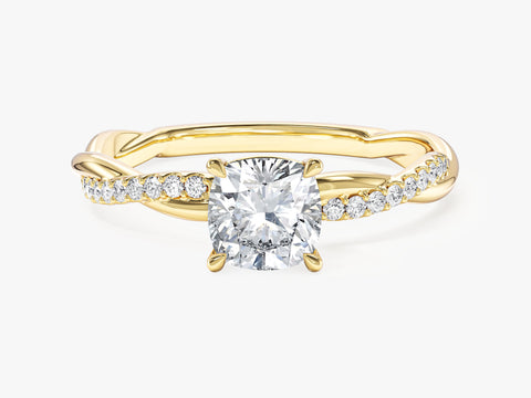 Cushion Twisted Moissanite Engagement Ring with Pave Set Side Stones (1.00 CT)
