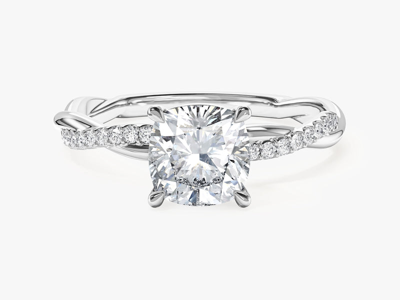 Cushion Twisted Moissanite Engagement Ring with Pave Set Side Stones (1.50 CT)